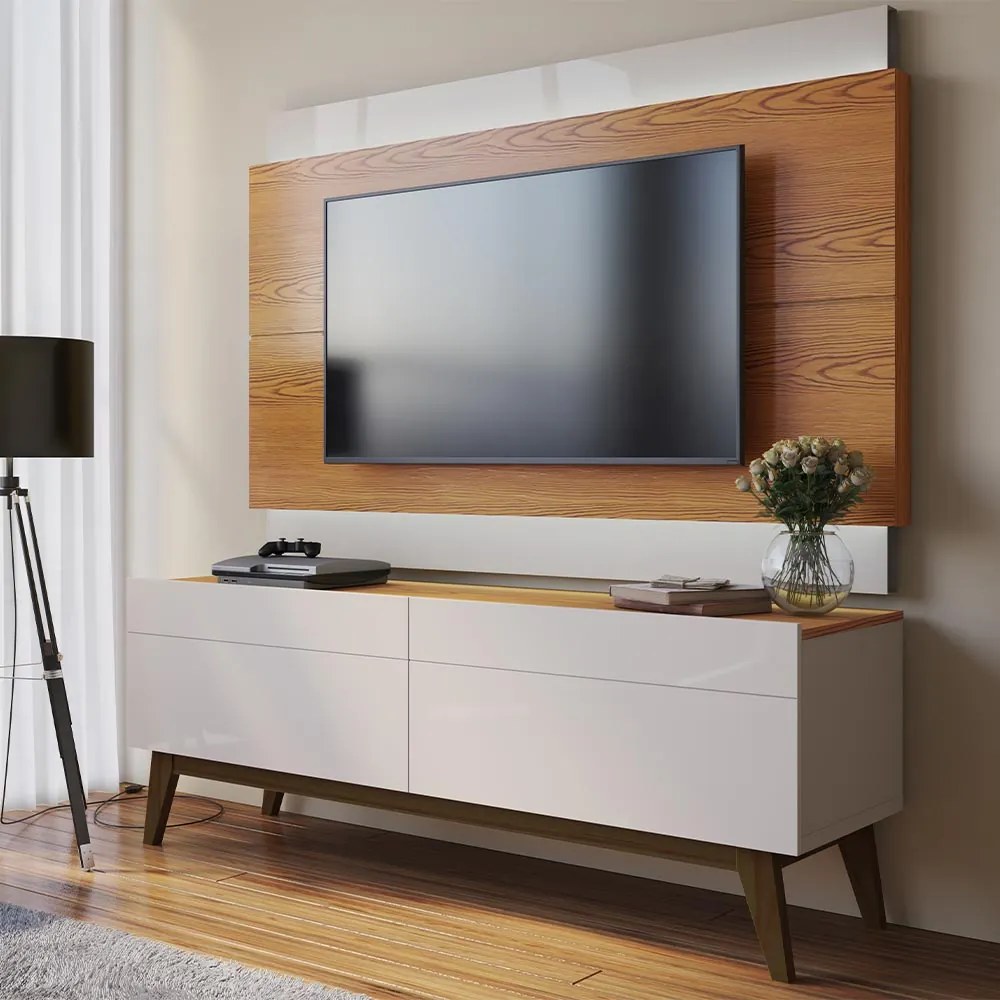 Rack Bancada 2 Gavetas 146cm Amy Off White/Nature G29 - Gran Belo