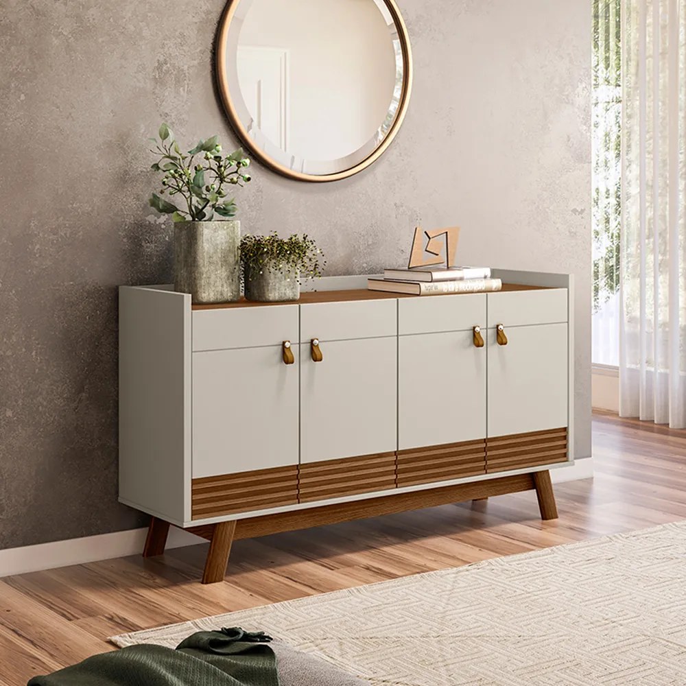 Buffet Aparador Dara 4 Portas Freijó e Off White 88x160 cm L04 - D'Rossi