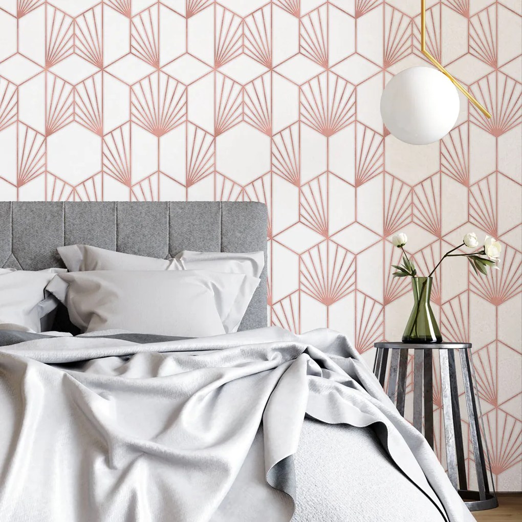 Papel de Parede Rose Hexágono Delicado