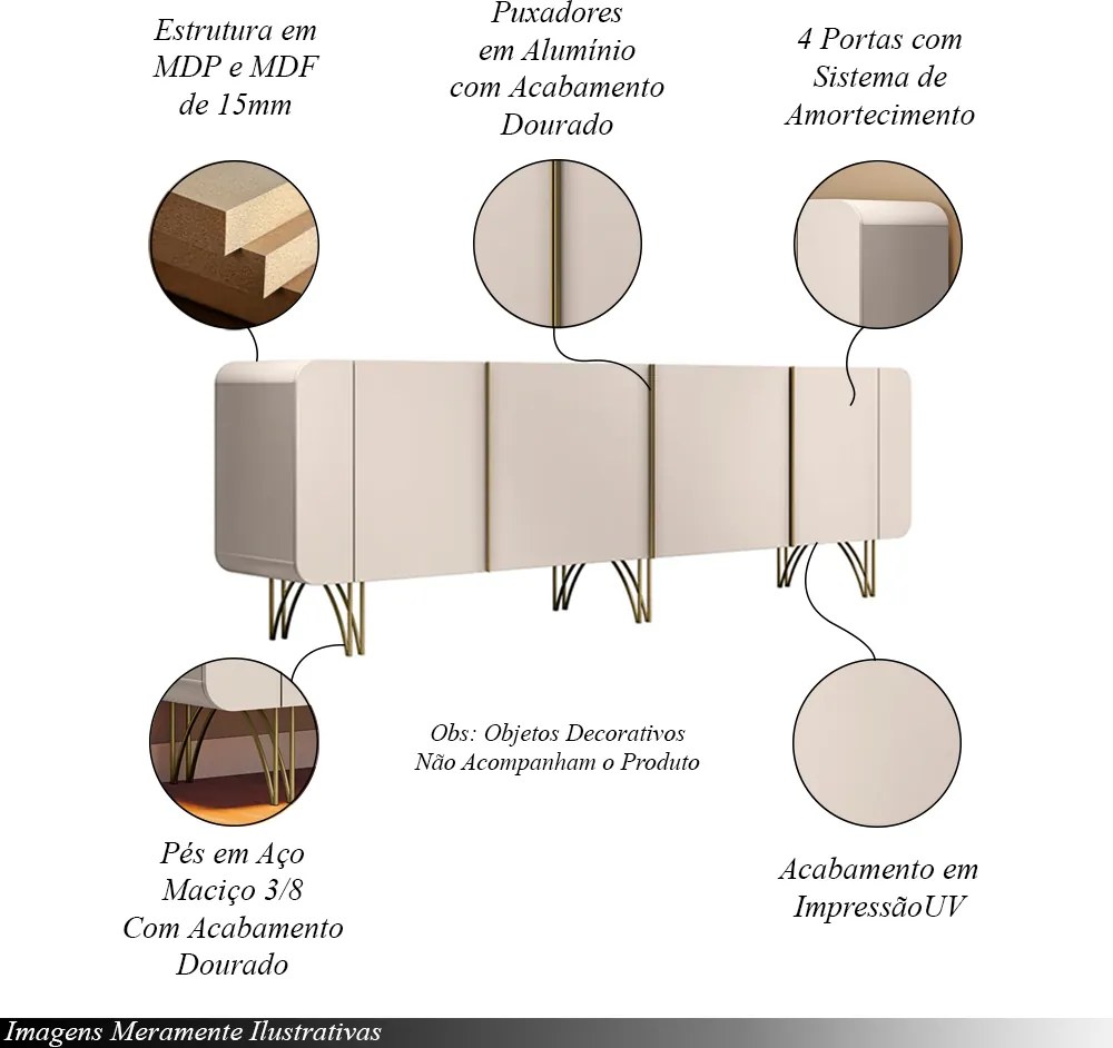 Conjunto Buffets Sala de Estar Benvenuto/Saluti Pés em Aço MDP/MDF Off White G26 - HB Móveis