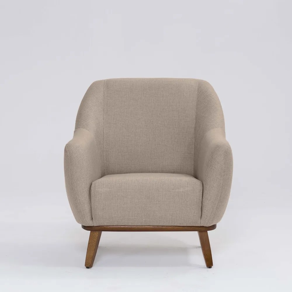 Poltrona Decorativa Pauline D07 Base Madeira Linho Mescla Bege - D'Rossi