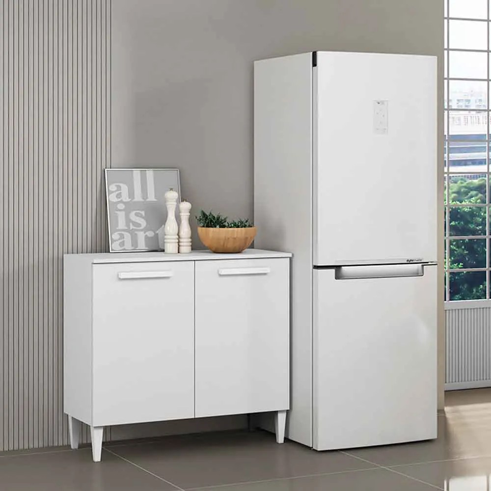 Balcão Cozinha com Tampo 92cm 2 Portas Nicole A09 - D'Rossi - Branco