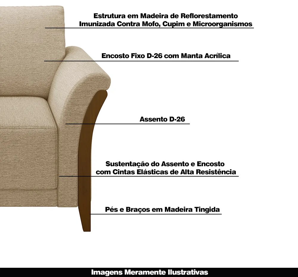 Poltrona Decorativa Pés em Madeira Market Linho Bege G45 - Gran Belo