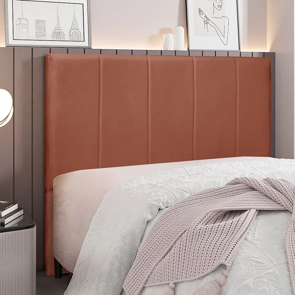 Cabeceira Decorativa Casal 1,40M Erza Veludo Cobre G63 - Gran Belo