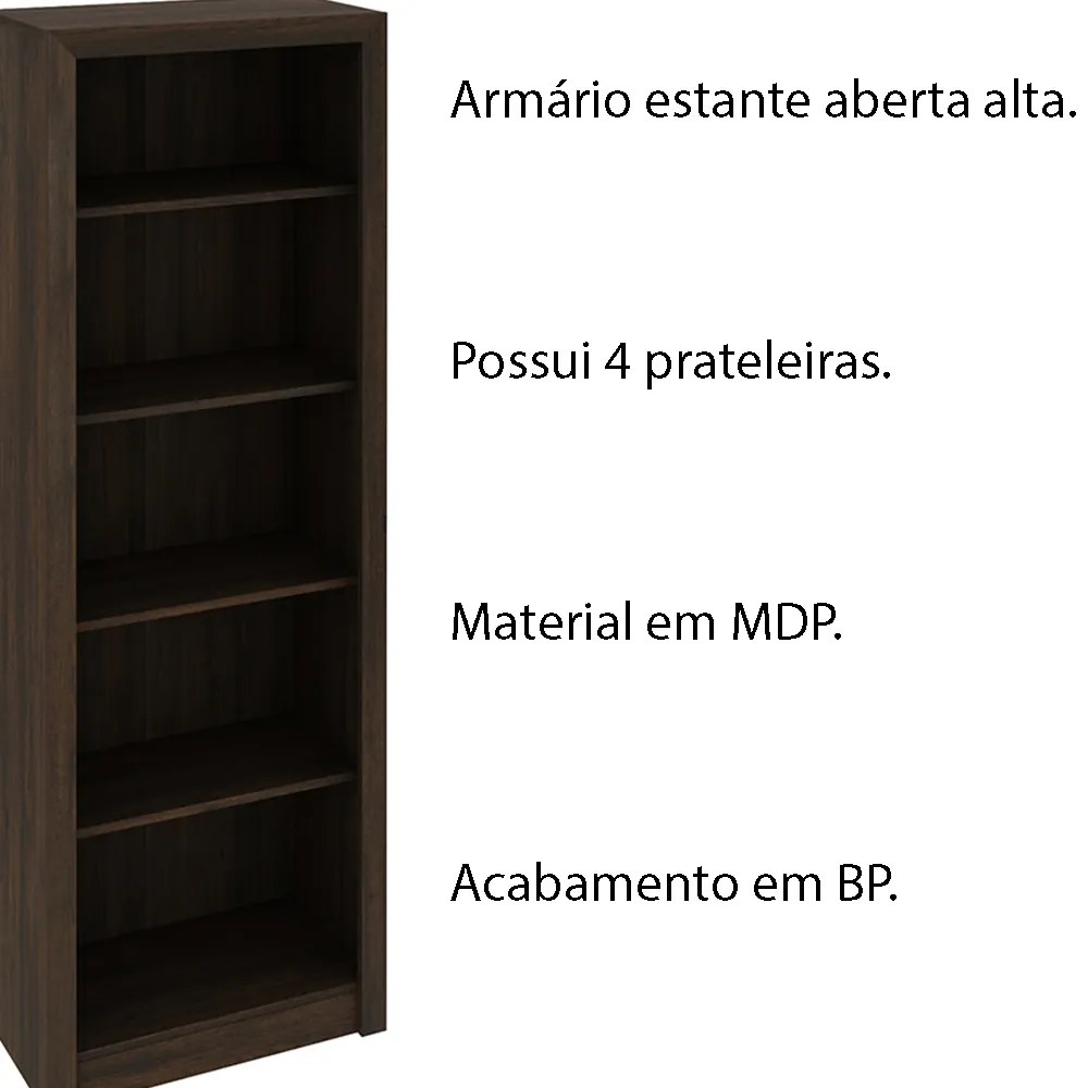 Armário Estante Alto para Escritório Home Office ME4104 MDP Rustico G69 - Gran Belo