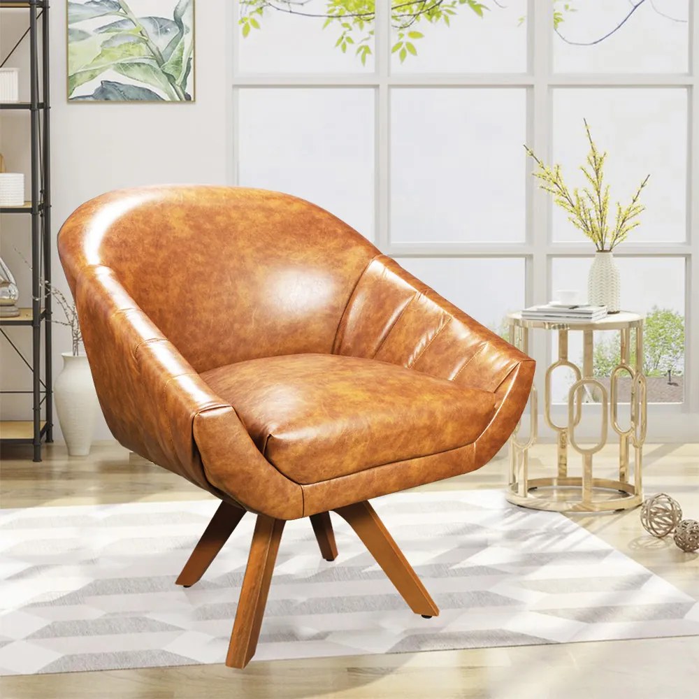 Poltrona Decorativa Giratória MM30 Kit 2 Giovana Sintético PU Nozes D01 - D'Rossi