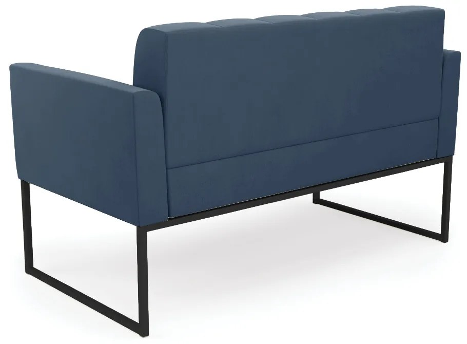 Kit 1 Sofá Namoradeira e 2 Poltronas Elisa Suede Azul Marinho Base Metálica Industrial Preto - D'Rossi