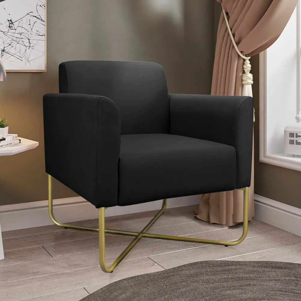 Kit 2 Poltronas Decorativas Isabella Base X Suede Preto/Dourado G19 - Gran Belo