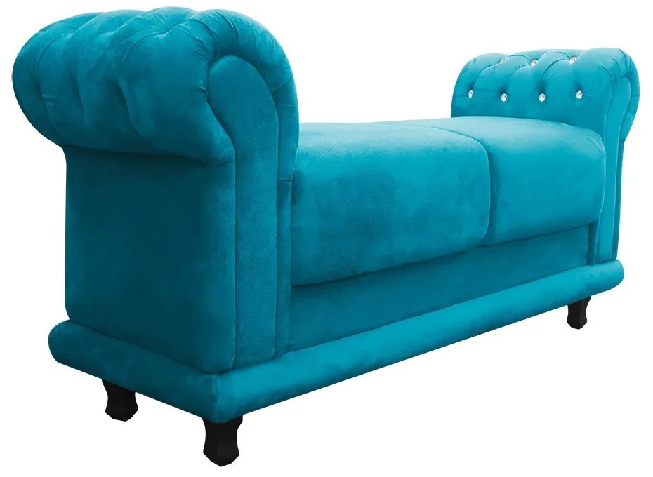 Recamier Barcelona Namoradeira Calçadeira Suede Azul Turquesa com Strass M11 - D'Rosi