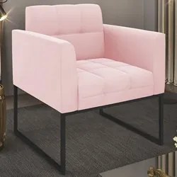 Poltrona Decorativa Base Industrial Preto Ana Suede Rosa Bebê - Ibiza