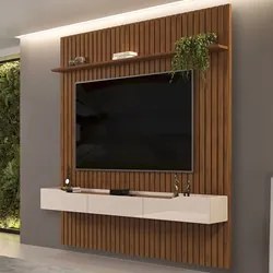 Painel para TV 75 Pol Ripado com Bancada Suspensa 223x240cm Pratisk D0