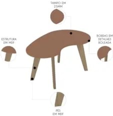 Mesa de Centro Orgânica 90cm Para Sala Cassia Terracota A09 - Mpozenat