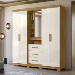 Guarda Roupa Casal 195cm Com Espelho Cieza Freijó/Off Z17    - Mpozena