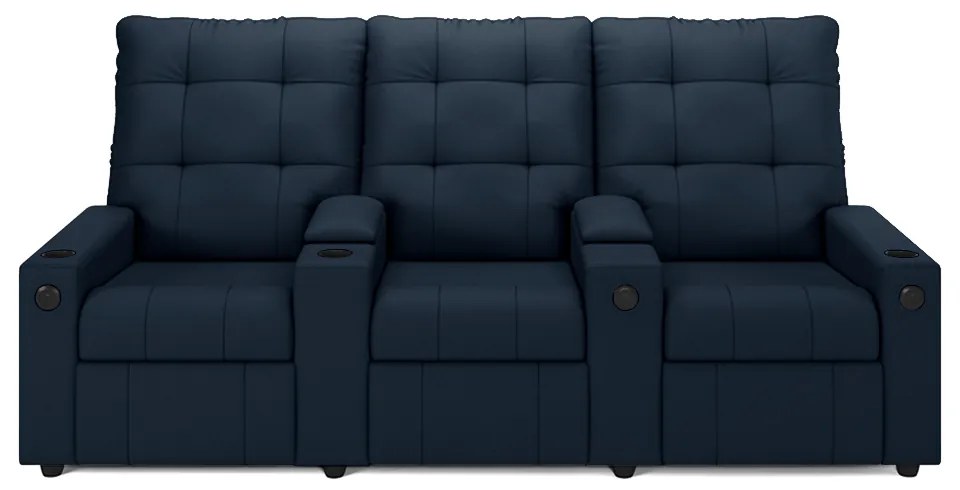 Poltrona do Papai Reclinável Sala de Cinema Movie 3 Lugares Manual Baú USB Veludo Azul