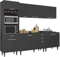 Armário de Cozinha Com Tampo CP05 260cm Pérola Preto Z34      - Mpozen