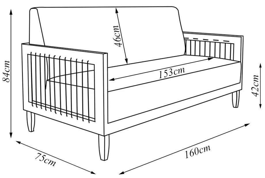 Sofá Namoradeira 2 Lugares Sala de Estar Pés Madeira Maciça Corda Náutica Preta 160cm Manila Linho Cinza Rústico G63 - Gran Belo