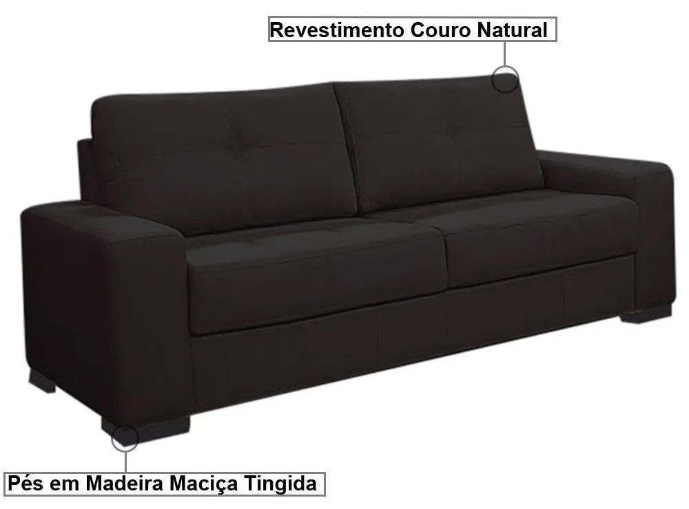 Sofá 3 Lugares 200cm Turim Couro Marrom Fosco G58 - Gran Belo