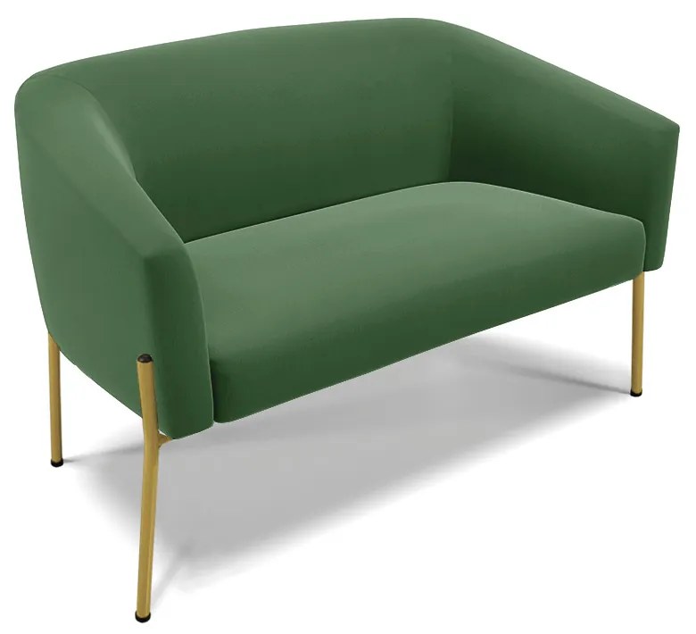 Namoradeira e 2 Poltronas Pé de Ferro Dourado Stella Suede Verde D03 - D'Rossi