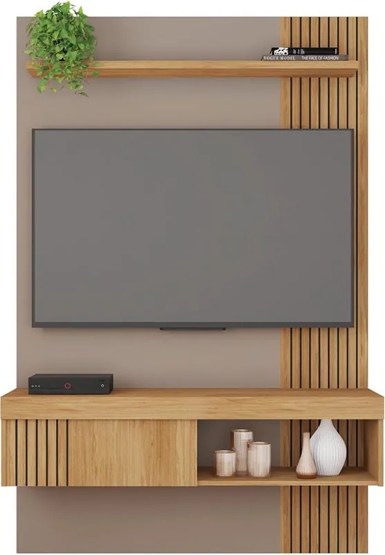 Painel TV 45 Pol 120cm Bancada Suspensa Ripado Luana Fendi/Buriti C01 - D'Rossi