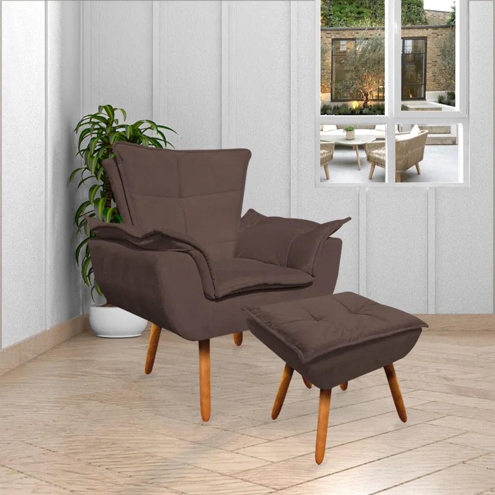 Kit 2 Poltronas Decorativas Pés Palito Charger Suede Marrom G19 - Gran Belo