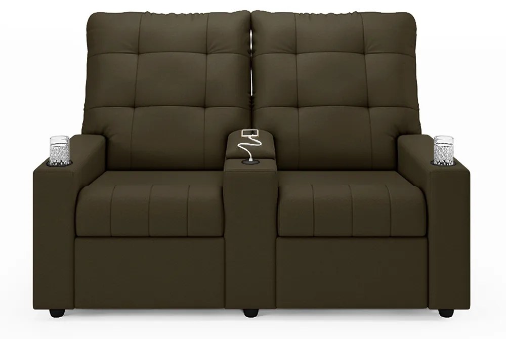 Poltrona do Papai Reclinável Sala de Cinema Movie 2 Lugares Manual Baú USB Veludo Capuccino G23
