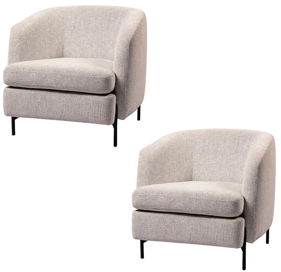 Kit 2 Poltronas Decorativas Sala de Estar Salem Pés Metálicos Bouclê Rústico Cinza G92 - Gran Belo