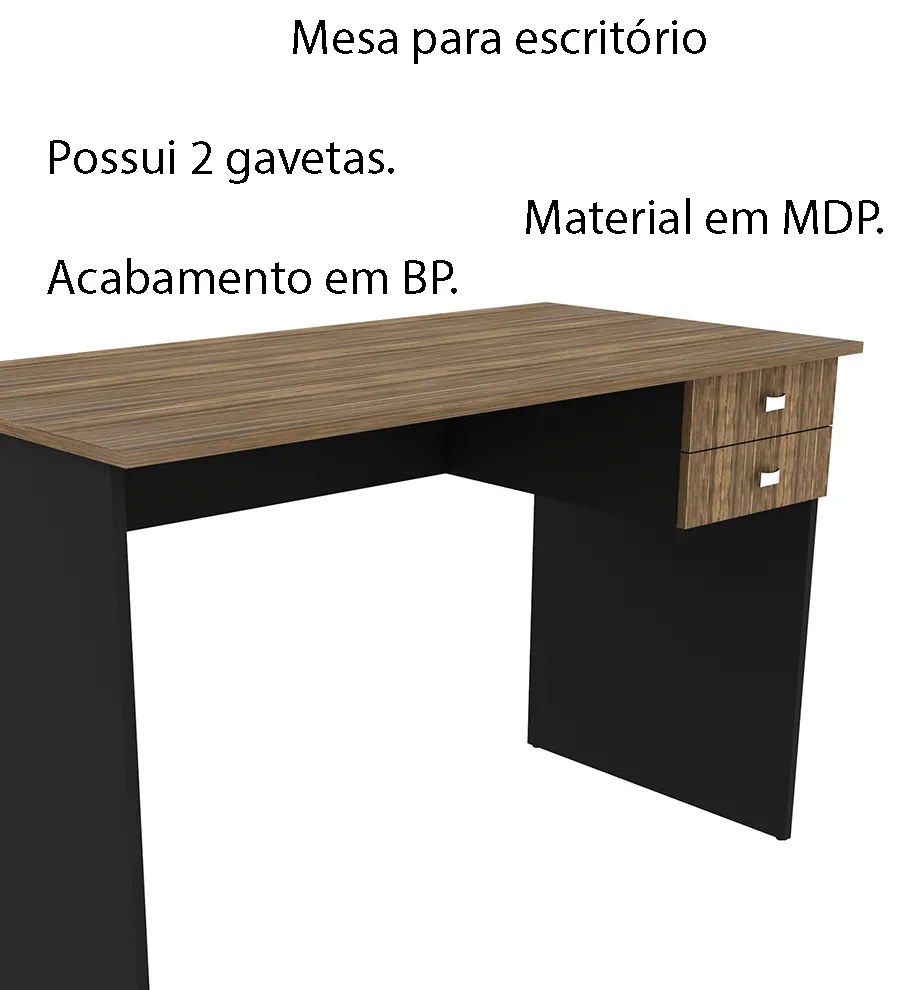 Mesa para Escritório Home Office ME4165 MDP Nogal/Preto G69 - Gran Belo