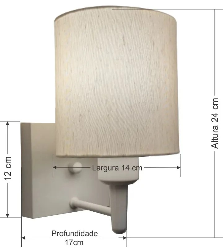 Arandela Quadrada Md-2033 Branco Cúpula em Tecido Cilíndrica Linho Bege - Bivolt