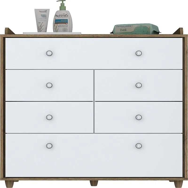 Cômoda Para Quarto Infantil Pão de Mel 6 Gavetas - Branco Rústico