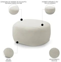 Puff Decorativo Orgânico Para Living Donk L08 Boucle Branco - Mpozena