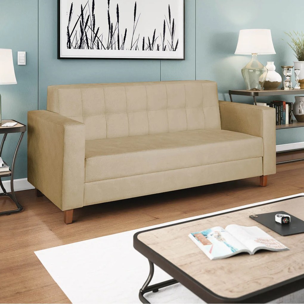 Sofá 2 Lugares Denver Corano Bege - ADJ Decor