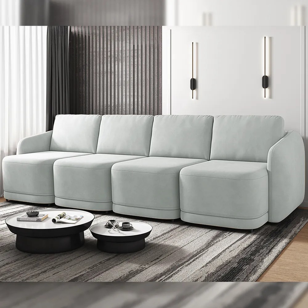 Sofá Cama Modulado Retrátil e Reclinável Decorativo Varsóvia 316cm Veludo Cinza G33 - Gran Belo