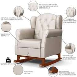 Kit 02 Poltronas Amamentação Base Madeira Balanço Lucy Z39 Sintético B