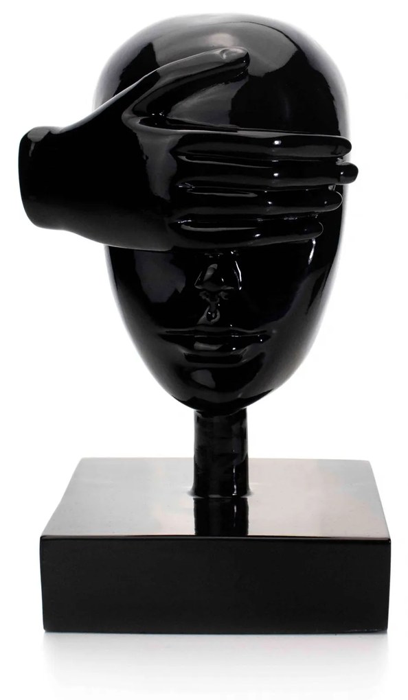 Escultura Decorativa Rosto Cego Em Cerâmica Preto 25x15 Cm - D'Rossi