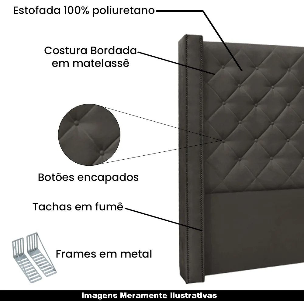Cabeceira Decorativa King Size 2,19M Loewe Suede Cinza G63 - Gran Belo