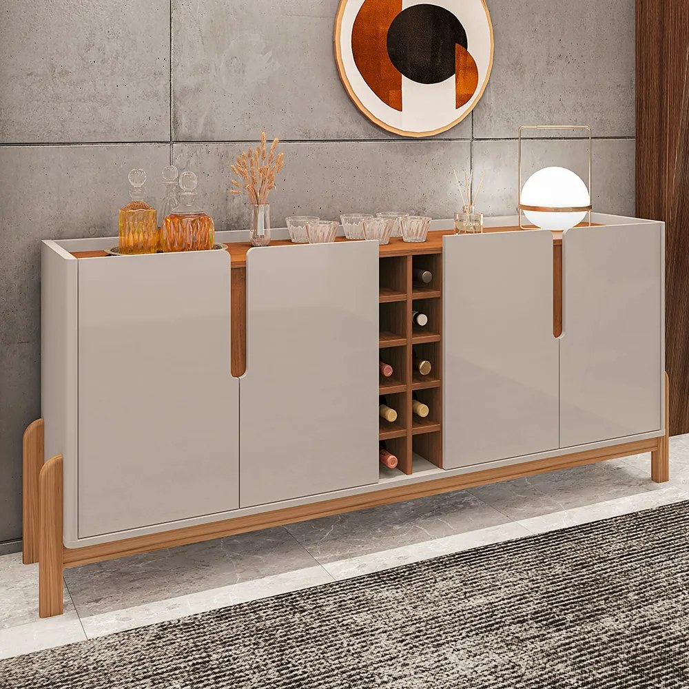 Aparador Buffet 4 Portas Belle 190cm Off White e Cedro com Adega C02 - D'Rossi
