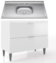 Balcão de Cozinha Com Pia Inox 100cm Pérola Z34 Branco      - Mpozenat