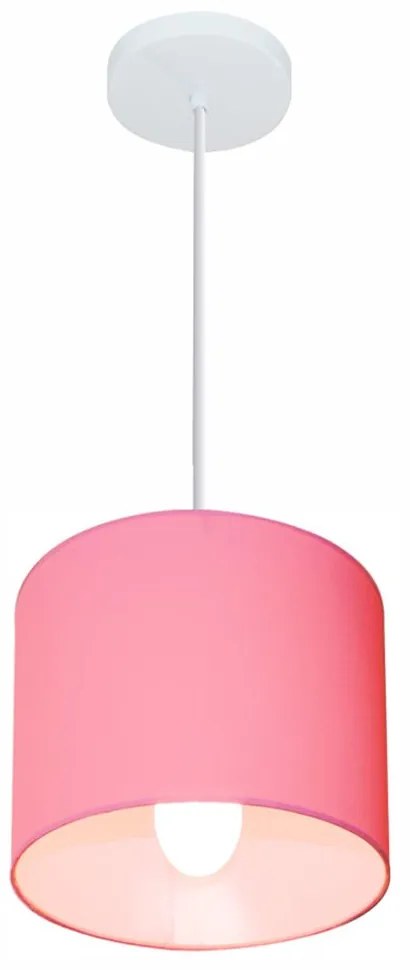 Lustre Pendente Cilíndrico Md-4046 Cúpula em Tecido 18x18cm Rosa Bebê - Bivolt