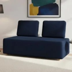 Sofá 2 Lugares 148cm Sala de Estar Rovier Veludo Azul Z32    - Mpozena