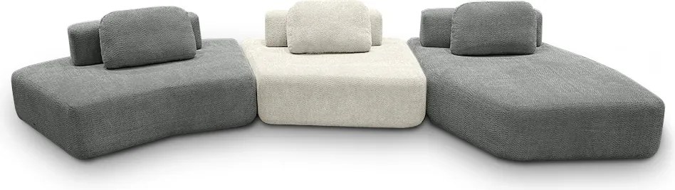 Sofá Ilha Sala de Estar 2 Módulos e Chaise Dakota Encosto Almofadas Soltas Bouclê Rústico Cinza/OffWhite G33 - Gran Belo