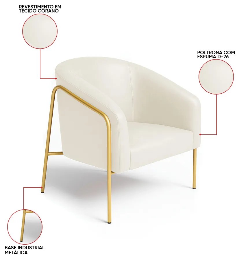 Poltrona Sala Industrial Alta Dourado Kit 2 Stella Sintético PU D03 - D'Rossi - Bege