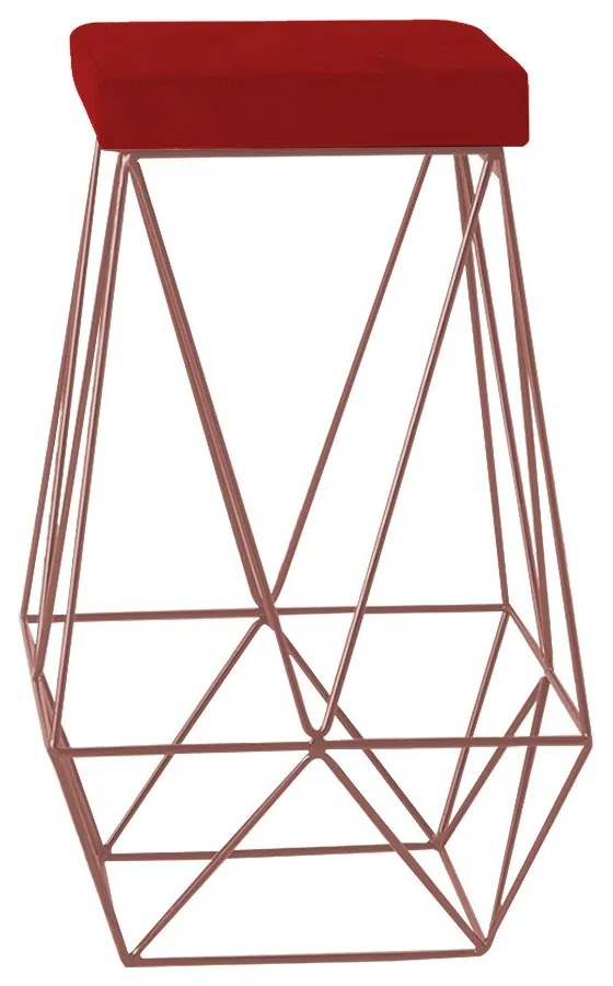 Banqueta Decorativa Kathy Base Bronze Veludo Vermelho G41 - Gran Belo