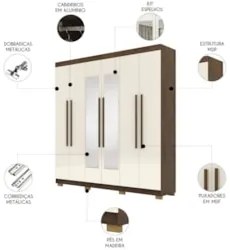 Guarda Roupa Casal 218cm Com Espelho Bolty Imbuia/Champanhe V02 - Mpoz