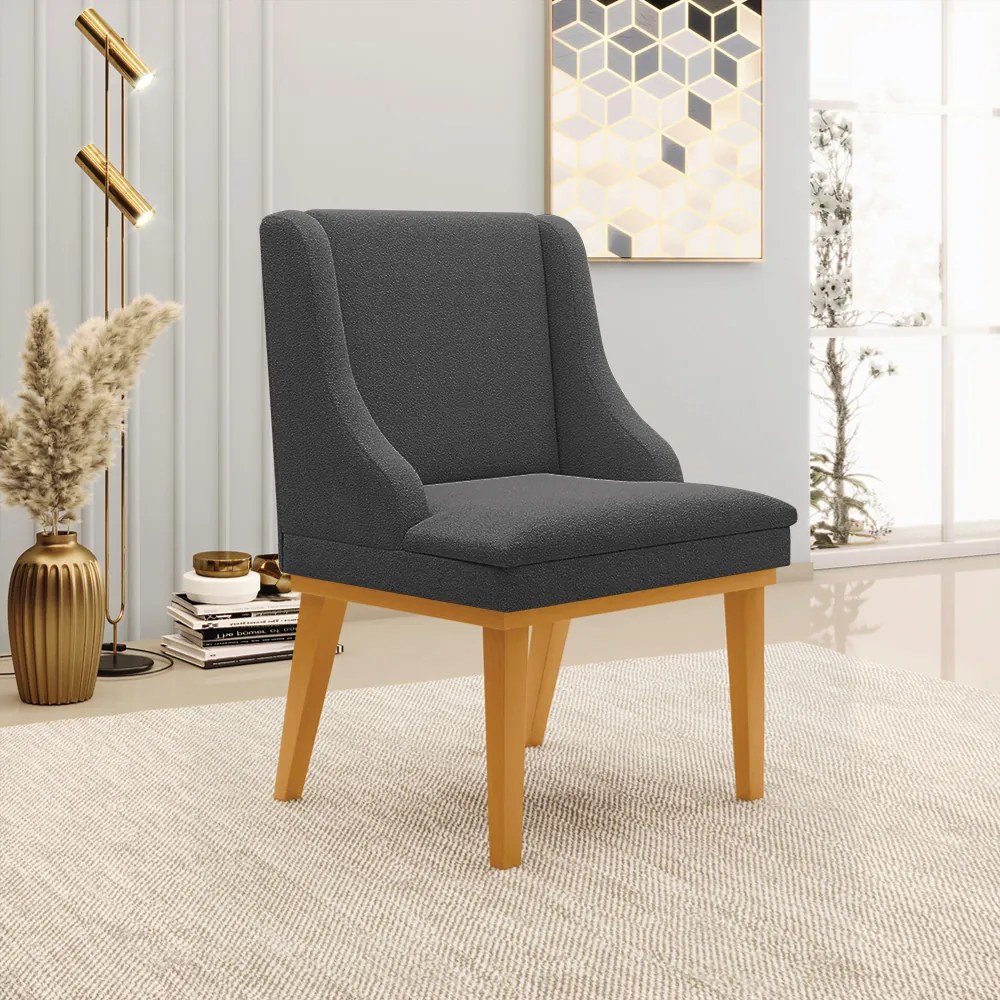 Cadeira Sala de Jantar Base Madeira Castanho kit 2 Liz Bouclê D03 - D'Rossi - Grafite