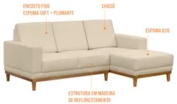 Sofá Living 200cm 3 Lugares Com Chaise Direito Kayrós D05 Suede Bege -