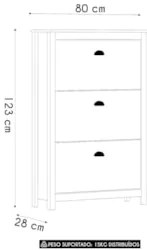 Sapateira de Madeira 80cm 3 Portas Lázio Freijó F07 - Mpozenat