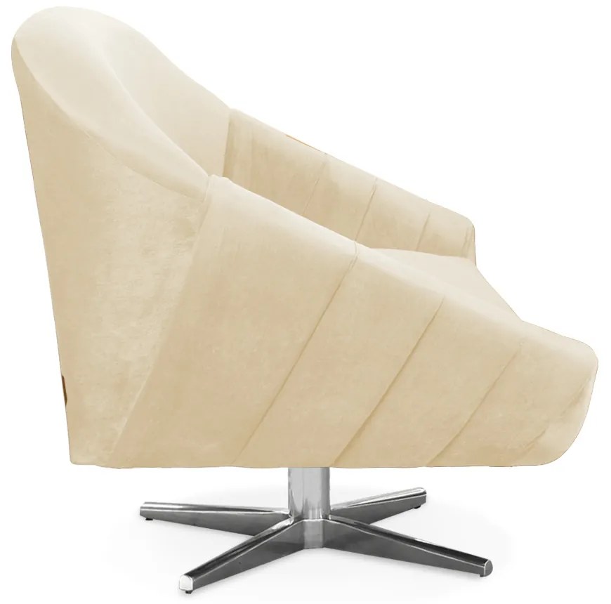 Kit 02 Poltronas Giratória Giovana Veludo Base Cromada - D'Rossi - Bege