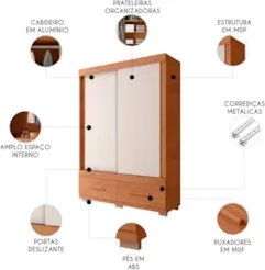 Guarda Roupa Solteiro 137cm Com 2 Portas Darius Freijó/Off C01 - Mpoze
