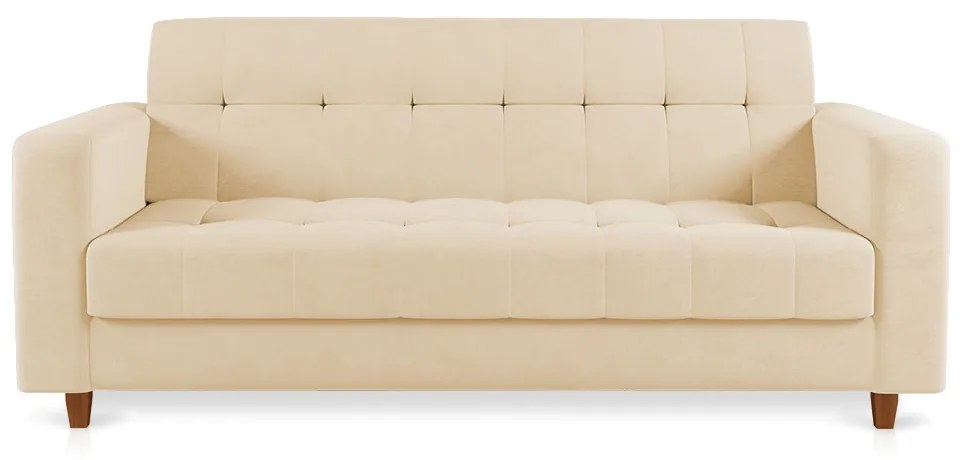 Sofá 03 Lugares Arezzo Suede Bege Pés Chanfrado Castanho - D'Rossi