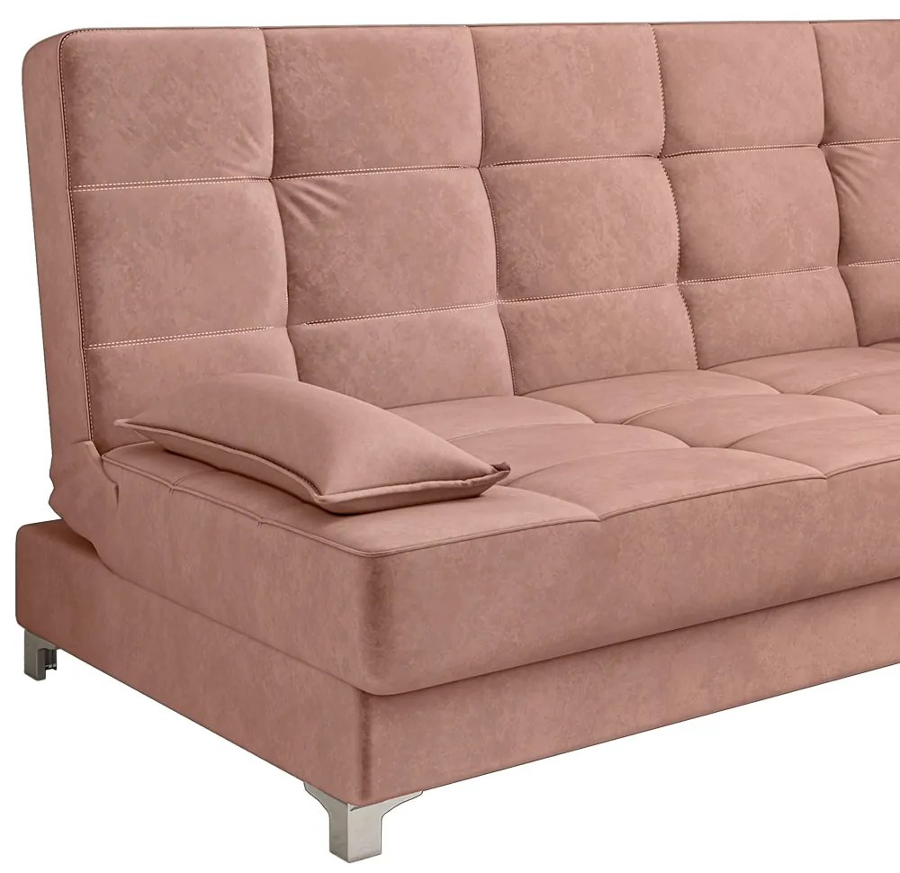 Sofá Cama Equador 193 cm Encosto Reclinável Veludo Pés Plástico Cromado - D'Rossi - Rose